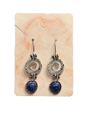 Silver, Gold and Blue Spiral Drop Earrings